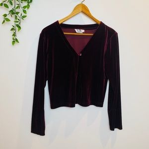 VINTAGE 90s Maroon Velvet One Button Cardi